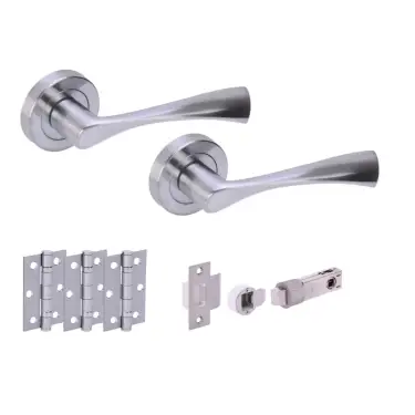 Click Here To Enlarge This Photo Of H2845SCP - Hunta 'Zena' Satin Chrome Passage Bullet Latch Doorpack with 3" Ball Bearing Hinges &lpar;57mm Backset&rpar;