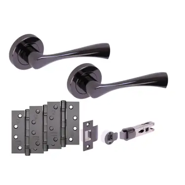 Click Here To Enlarge This Photo Of H2887BNL - Hunta 'Zena' Black Nickel Passage Bullet Latch Doorpack with 4" Fire Door Ball Bearing Hinges &lpar;57mm Backset&rpar;