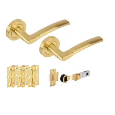 Click Here To Enlarge This Photo Of H2849SB - Hunta 'Nemo' Satin Brass Passage Bullet Latch Doorpack with 3" Ball Bearing Hinges &lpar;57mm Backset&rpar;