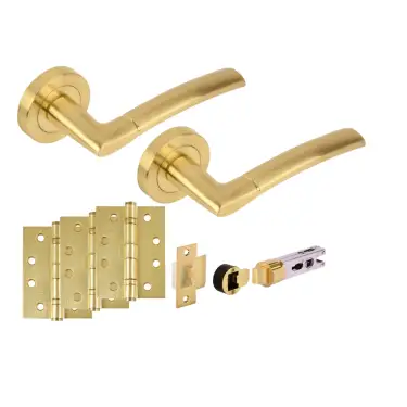 Click Here To Enlarge This Photo Of H2888SB - Hunta 'Nemo' Satin Brass Passage Bullet Latch Doorpack with 4" Fire Door Ball Bearing Hinges &lpar;57mm Backset&rpar;