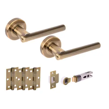 Click Here To Enlarge This Photo Of H2889ABR - Hunta 'Solus' Antique Bronze Passage Bullet Latch Doorpack with 3" Ball Bearing Hinges &lpar;57mm Backset&rpar;