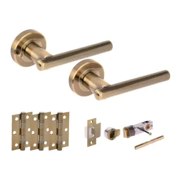 Click Here To Enlarge This Photo Of H2890ABR - Hunta 'Solus' Antique Bronze Privacy Bullet Latch Doorpack with 3" Ball Bearing Hinges &lpar;57mm Backset&rpar;