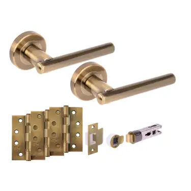 Click Here To Enlarge This Photo Of H2891ABR - Hunta 'Solus' Antique Bronze Passage Bullet Latch Doorpack with 4" Fire Door Ball Bearing Hinges &lpar;57mm Backset&rpar;