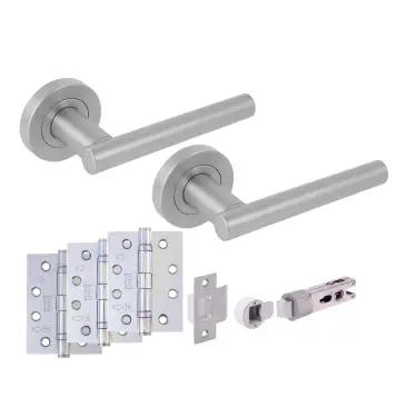 Click Here To Enlarge This Photo Of H2891SCP - Hunta 'Solus' Satin Chrome Passage Bullet Latch Doorpack with 4" Fire Door Ball Bearing Hinges &lpar;57mm Backset&rpar;