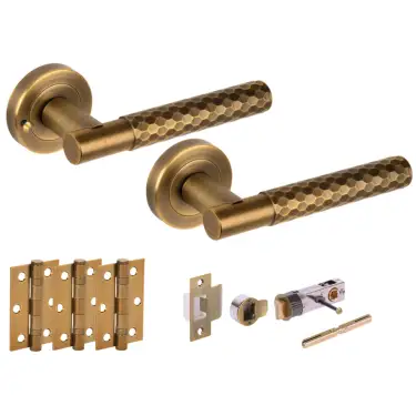 Click Here To Enlarge This Photo Of H2882MBR - Hunta 'Roca' Diamond Cut Matt Bronze Privacy Bullet Latch Doorpack with 3" Ball Bearing Hinges &lpar;57mm Backset&rpar;
