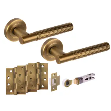 Click Here To Enlarge This Photo Of H2883MBR - Hunta 'Roca' Diamond Cut Matt Bronze Passage Bullet Latch Doorpack with 4" Fire Door Ball Bearing Hinges &lpar;57mm Backset&rpar;