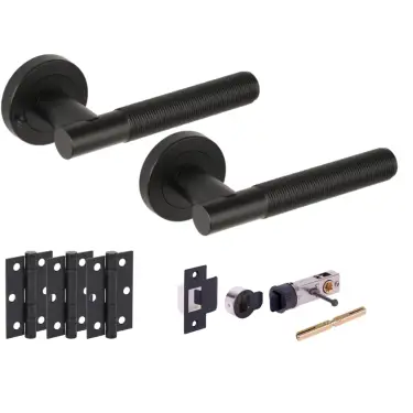 Click Here To Enlarge This Photo Of H2885BM - Hunta 'Halo' Matt Black Privacy Bullet Latch Doorpack with 3" Ball Bearing Hinges &lpar;57mm Backset&rpar;