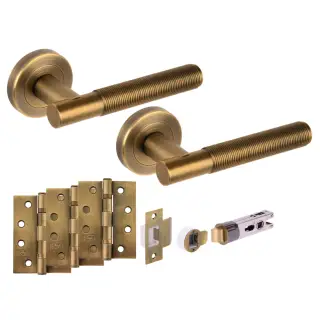 H2886MBR - Hunta 'Halo' Matt Bronze Passage Bullet Latch Doorpack with 4" Fire Door Ball Bearing Hinges &lpar;57mm Backset&rpar;