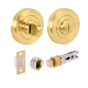 Click Here To Enlarge This Photo Of H2954SB - Hunta Satin Brass Bathroom Turn & Release Bullet Deadbolt Doorpack &lpar;57mm Backset&rpar;