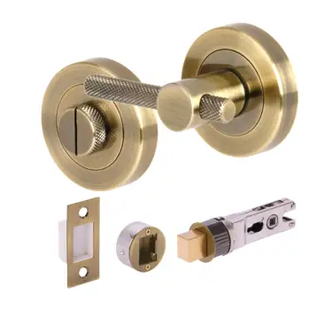 Click Here To Enlarge This Photo Of H2957ABR - Hunta Antique Bronze Knurled Bar Bathroom Turn & Release Bullet Deadbolt Doorpack &lpar;57mm Backset&rpar;