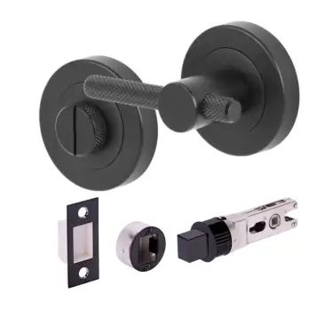 Click Here To Enlarge This Photo Of H2957BM - Hunta Matt Black Knurled Bar Bathroom Turn & Release Bullet Deadbolt Doorpack &lpar;57mm Backset&rpar;