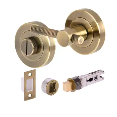 Click Here To Enlarge This Photo Of H2959ABR - Hunta Antique Bronze Linear Bar Bathroom Turn & Release Bullet Deadbolt Doorpack &lpar;57mm Backset&rpar;