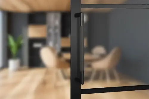 Click Here To Enlarge This Photo Of H2998BM - Hunta Matt Black Mitred 300mm x 19mm Back to Back Knurled Pull Handle Mag Pack with 3" Ball Bearing Hinges