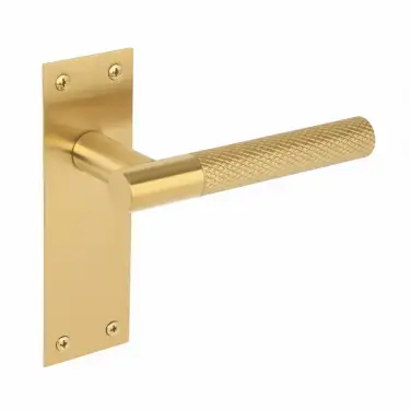 Click Here To Enlarge This Photo Of H2255SB - Hunta Dexra Knurled Lever Latch on Flat Plate Satin Brass