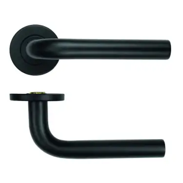 Click Here To Enlarge This Photo Of ZCS2020G36PCB Zoo Hardware 19mm Radius Lever on Round Rose - 53mm x 6mm &lpar;Grade 201&rpar; Powder Coated Black