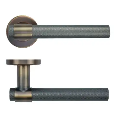 Click Here To Enlarge This Photo Of ZCS2190G3AB Zoo Hardware Knurled Lever on Round Rose - 52mm x 8mm &lpar;Grade 201&rpar; Antique Brass