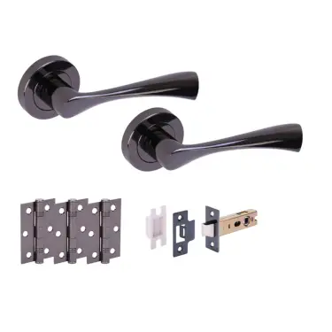Click Here To Enlarge This Photo Of H2843BNL - Hunta 'Zena' Black Nickel Passage Premium Latch Doorpack with 3" Ball Bearing Hinges &lpar;57mm Backset&rpar;