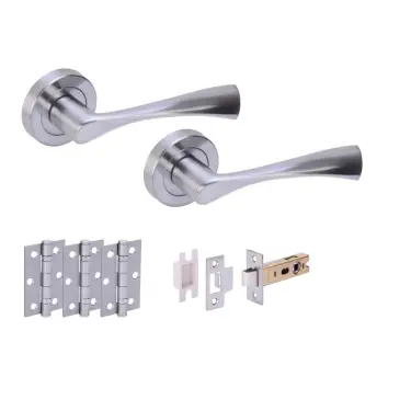 Click Here To Enlarge This Photo Of H2843SCP - Hunta 'Zena' Satin Chrome Passage Premium Latch Doorpack with 3" Ball Bearing Hinges &lpar;57mm Backset&rpar;