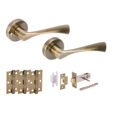 Click Here To Enlarge This Photo Of H2844ABR - Hunta 'Zena' Antique Brass Privacy Premium Latch Doorpack with 3" Ball Bearing Hinges &lpar;57mm Backset&rpar;