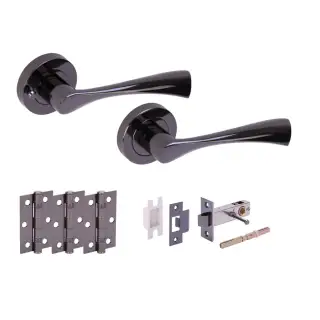 H2844BNL - Hunta 'Zena' Black Nickel Privacy Premium Latch Doorpack with 3" Ball Bearing Hinges &lpar;57mm Backset&rpar;