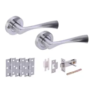 H2844SCP - Hunta 'Zena' Satin Chrome Privacy Premium Latch Doorpack with 3" Ball Bearing Hinges &lpar;57mm Backset&rpar;