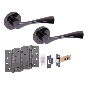 Click Here To Enlarge This Photo Of H6151BNL - Hunta 'Zena' Black Nickel Passage Premium Latch Doorpack with 4" Fire Door Ball Bearing Hinges &lpar;57mm Backset&rpar;