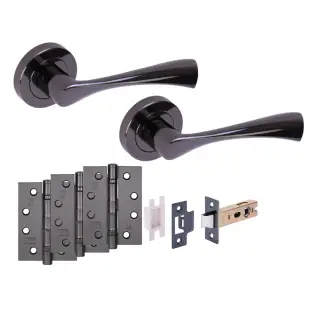 H6151BNL - Hunta 'Zena' Black Nickel Passage Premium Latch Doorpack with 4" Fire Door Ball Bearing Hinges &lpar;57mm Backset&rpar;