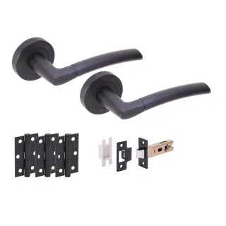 H2847BM - Hunta 'Nemo' Matt Black Passage Premium Latch Doorpack with 3" Ball Bearing Hinges &lpar;57mm Backset&rpar;