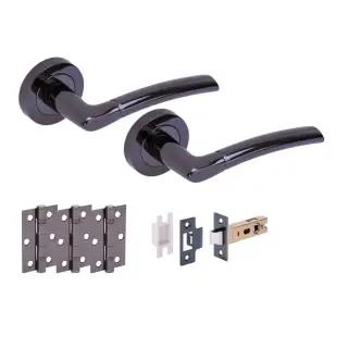 H2847BNL - Hunta 'Nemo' Black Nickel Passage Premium Latch Doorpack with 3" Ball Bearing Hinges &lpar;57mm Backset&rpar;
