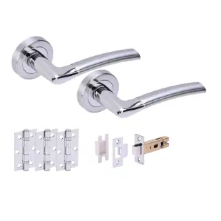 H2847PCSCP - Hunta 'Nemo' Polished Chrome&sol;Satin Chrome Passage Premium Latch Doorpack with 3" Ball Bearing Hinges &lpar;57mm Backset&rpar;