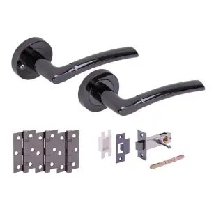 H2848BNL - Hunta 'Nemo' Black Nickel Privacy Premium Latch Doorpack with 3" Ball Bearing Hinges &lpar;57mm Backset&rpar;