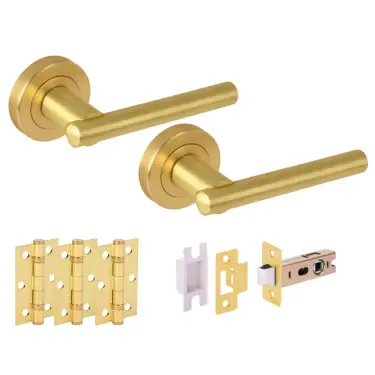 Click Here To Enlarge This Photo Of H6101SB - Hunta 'Solus' Satin Brass Passage Premium Latch Doorpack with 3" Ball Bearing Hinges &lpar;57mm Backset&rpar;