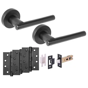 Click Here To Enlarge This Photo Of H6103BM - Hunta 'Solus' Matt Black Passage Premium Latch Doorpack with 4" Fire Door Ball Bearing Hinges &lpar;57mm Backset&rpar;