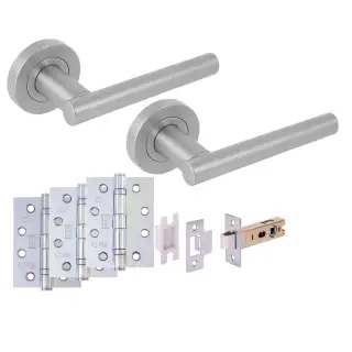 H6103SCP - Hunta 'Solus' Satin Chrome Passage Premium Latch Doorpack with 4" Fire Door Ball Bearing Hinges &lpar;57mm Backset&rpar;
