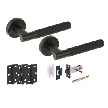 Click Here To Enlarge This Photo Of H2876BM - Hunta 'Evo' Matt Black Privacy Premium Latch Doorpack with 3" Ball Bearing Hinges &lpar;57mm Backset&rpar;