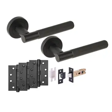 Click Here To Enlarge This Photo Of H6106BM - Hunta 'Vida' Matt Black Passage Premium Latch Doorpack with 4" Fire Door Ball Bearing Hinges &lpar;57mm Backset&rpar;