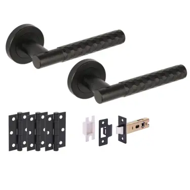 Click Here To Enlarge This Photo Of H6107BM - Hunta 'Roca' Matt Black Passage Premium Latch Doorpack with 3" Ball Bearing Hinges &lpar;57mm Backset&rpar;