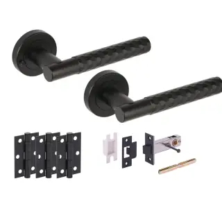 H6108BM - Hunta 'Roca' Matt Black Privacy Premium Latch Doorpack with 3" Ball Bearing Hinges &lpar;57mm Backset&rpar;