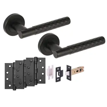 Click Here To Enlarge This Photo Of H6109BM - Hunta 'Roca' Matt Black Passage Premium Latch Doorpack with 4" Fire Door Ball Bearing Hinges &lpar;57mm Backset&rpar;
