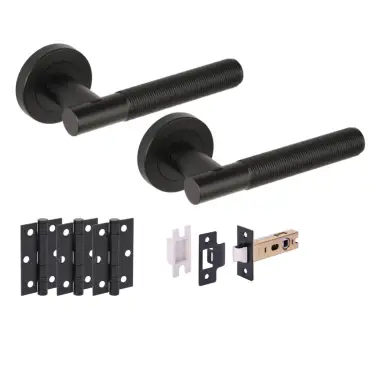 Click Here To Enlarge This Photo Of H6110BM - Hunta 'Halo' Matt Black Passage Premium Latch Doorpack with 3" Ball Bearing Hinges &lpar;57mm Backset&rpar;