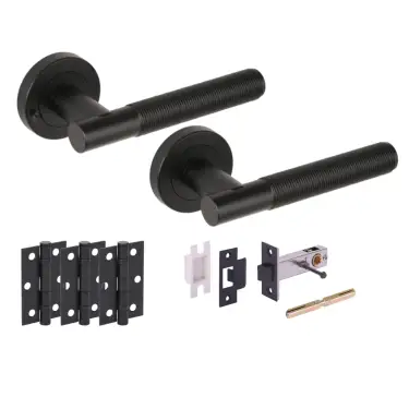 Click Here To Enlarge This Photo Of H6111BM - Hunta 'Halo' Matt Black Privacy Premium Latch Doorpack with 3" Ball Bearing Hinges &lpar;57mm Backset&rpar;