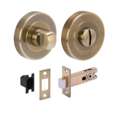 Click Here To Enlarge This Photo Of H2953ABR - Hunta Antique Brass Bathroom Turn & Release Standard Deadbolt Doorpack &lpar;57mm Backset&rpar;