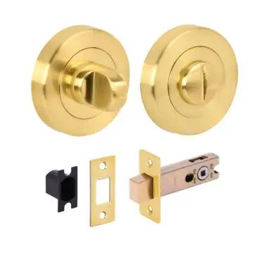 Click Here To Enlarge This Photo Of H2953SB - Hunta Satin Brass Bathroom Turn & Release Standard Deadbolt Doorpack &lpar;57mm Backset&rpar;