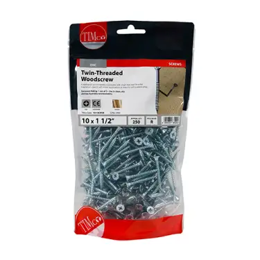 Click Here To Enlarge This Photo Of TIMCO Twin-Threaded Countersunk Silver Woodscrews
