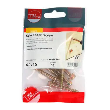 Click Here To Enlarge This Photo Of TIMCO Solo Advanced Hex Head Gold Coach Woodscrews