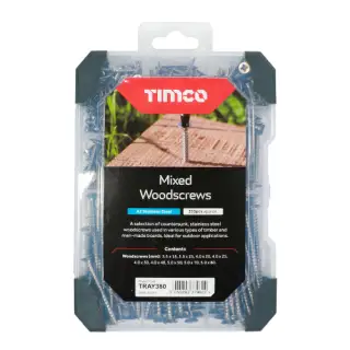 TIMCO Countersunk A2 Stainless Steel Woodscrews Mixed Tray - TRAY380