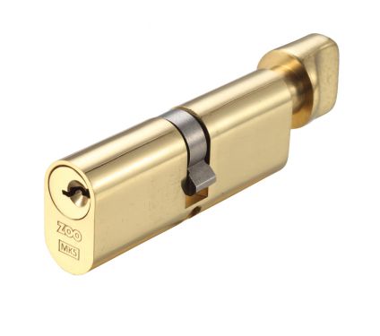 Click Here To Enlarge This Photo Of V5OP70CTPBE - Zoo Hardware Vier V5 Oval Profile Cylinder & Turn 70mm &lpar;35&sol;35T&rpar; Polished Brass