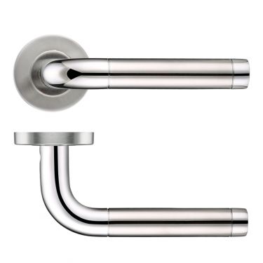 Click Here To Enlarge This Photo Of ZCS2060SSPS - Zoo Hardware 19mm Radius Lever on Round Rose &lpar;Grade 201&rpar; &lpar;Dual Finish&rpar; Satin Stainless Steel &sol; Polished Stainless Steel