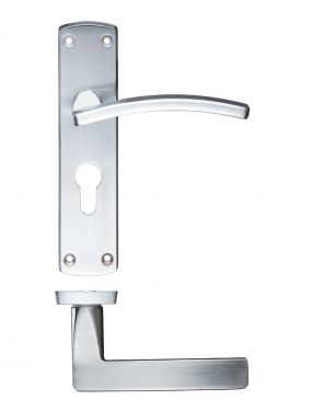 Click Here To Enlarge This Photo Of ZCZ031EPSC Zoo Hardware Stanza 'Toledo' Lever Euro Lock &lpar;47&period;5mm c&sol;c&rpar; Handles on Backplate &lpar;170mm x 40mm&rpar; Satin Chrome &lpar;Contract Range&rpar;