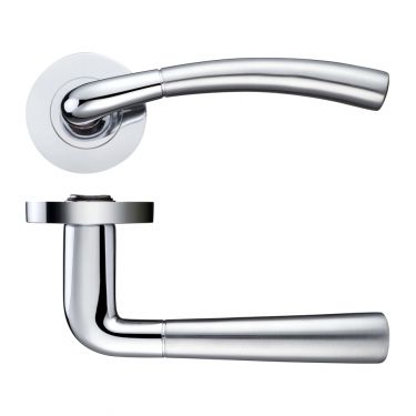 Click Here To Enlarge This Photo Of ZPZ130SCCP - Zoo Hardware Stanza 'Saturn' Lever Handles on Round Screw on Rose &lpar;Dual Finish&rpar; Satin&sol;Polished Chrome &lpar;Designer Range&rpar;